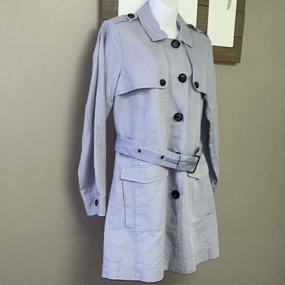 cabi  Tanner Linen Trench Coat Light Blue/Purple Silver Lake Medium #5296 - Picture 2 of 16